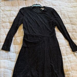 London Times Black Sparkle Long Sleeve Evening Dress